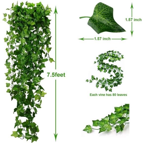90 Ft 12 Pack Artificial Ivy Fake Vine Leaves - Picture 2 of 7